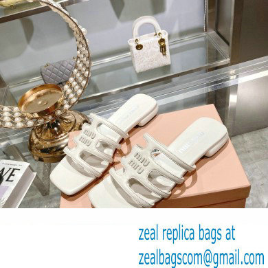 Miu Miu Leather sandals White with metal lettering logo 2023 - Click Image to Close