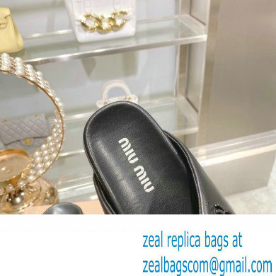 Miu Miu Leather slides Black with metal lettering logo 2023