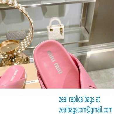 Miu Miu Leather slides Pink with metal lettering logo 2023 - Click Image to Close