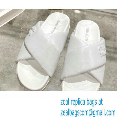 Miu Miu Leather slides White with metal lettering logo 2023 - Click Image to Close