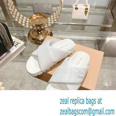 Miu Miu Leather slides White with metal lettering logo 2023 - Click Image to Close