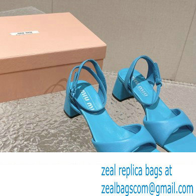 Miu Miu Low Heel Leather sandals Blue 2023 - Click Image to Close