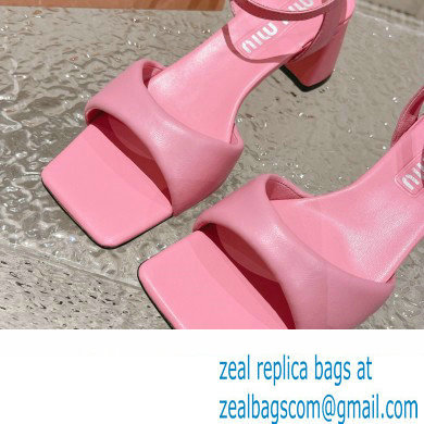 Miu Miu Low Heel Leather sandals Pink 2023 - Click Image to Close