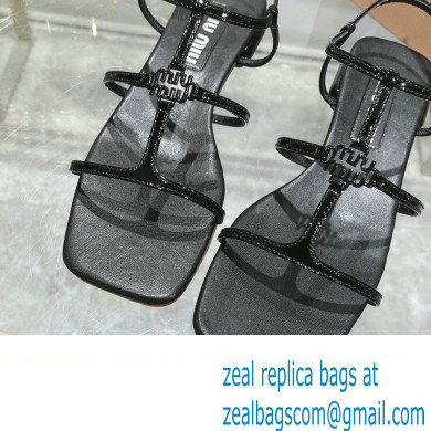 Miu Miu Patent leather sandals Black with metal lettering logo 2023