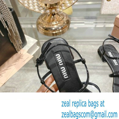 Miu Miu Patent leather sandals Black with metal lettering logo 2023 - Click Image to Close