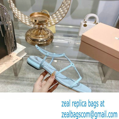 Miu Miu Patent leather sandals Blue with metal lettering logo 2023