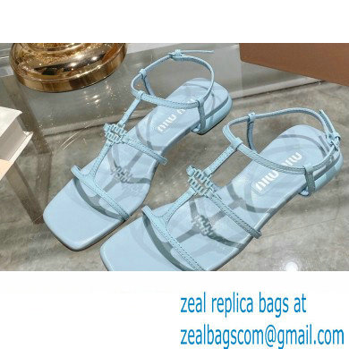 Miu Miu Patent leather sandals Blue with metal lettering logo 2023