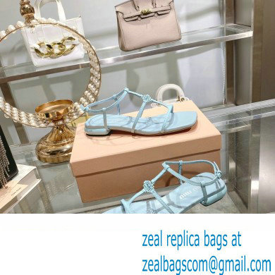 Miu Miu Patent leather sandals Blue with metal lettering logo 2023