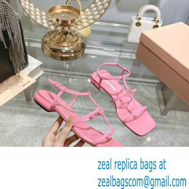 Miu Miu Patent leather sandals Pink with metal lettering logo 2023