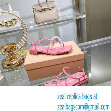 Miu Miu Patent leather sandals Pink with metal lettering logo 2023 - Click Image to Close