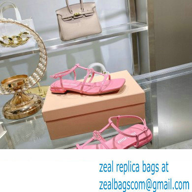 Miu Miu Patent leather sandals Pink with metal lettering logo 2023