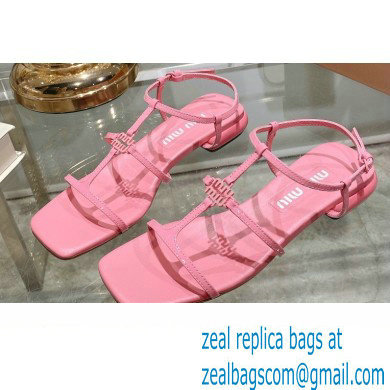 Miu Miu Patent leather sandals Pink with metal lettering logo 2023