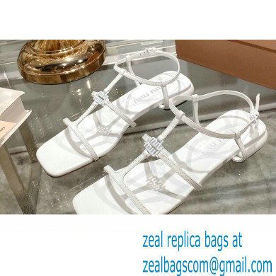 Miu Miu Patent leather sandals White with metal lettering logo 2023 - Click Image to Close