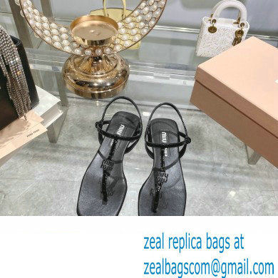 Miu Miu Patent thong sandals Black with metal lettering logo 2023 - Click Image to Close