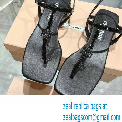 Miu Miu Patent thong sandals Black with metal lettering logo 2023 - Click Image to Close