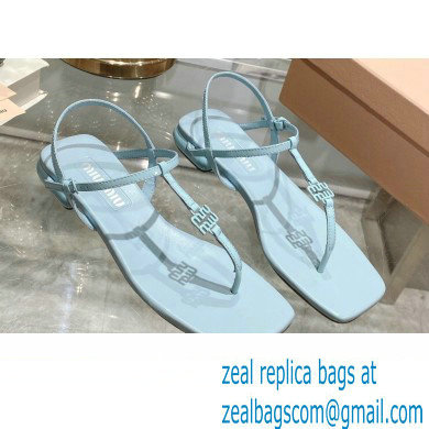 Miu Miu Patent thong sandals Blue with metal lettering logo 2023