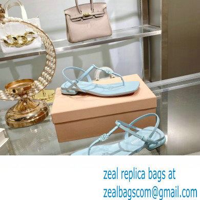 Miu Miu Patent thong sandals Blue with metal lettering logo 2023