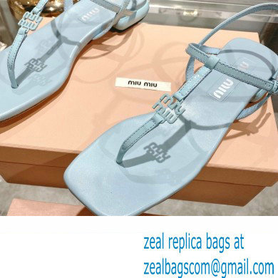 Miu Miu Patent thong sandals Blue with metal lettering logo 2023