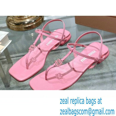 Miu Miu Patent thong sandals Pink with metal lettering logo 2023