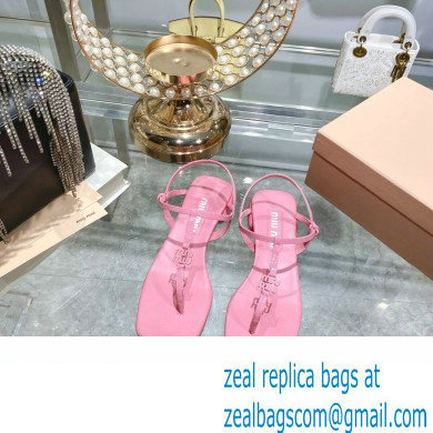 Miu Miu Patent thong sandals Pink with metal lettering logo 2023