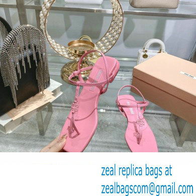 Miu Miu Patent thong sandals Pink with metal lettering logo 2023