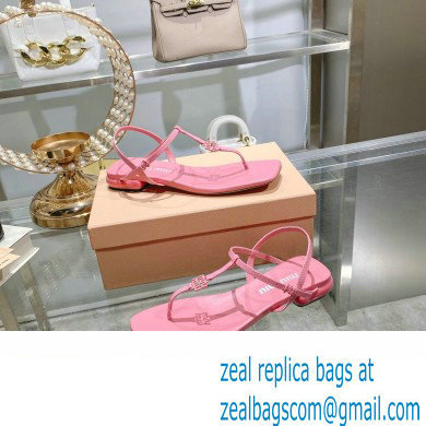 Miu Miu Patent thong sandals Pink with metal lettering logo 2023 - Click Image to Close