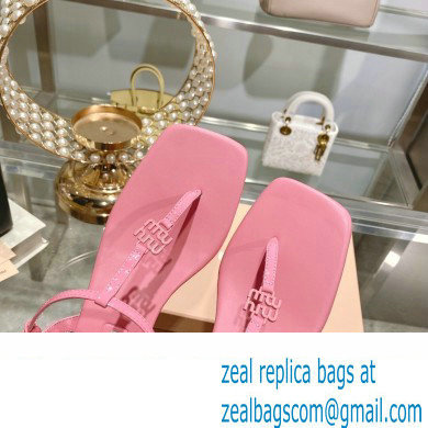 Miu Miu Patent thong sandals Pink with metal lettering logo 2023