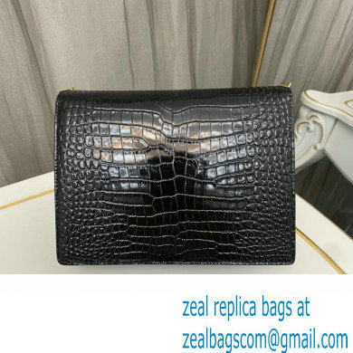 Saint Laurent cassandra medium chain bag in crocodile-embossed shiny leather 532750 Black - Click Image to Close