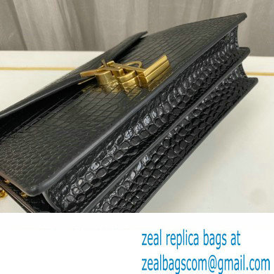 Saint Laurent cassandra medium chain bag in crocodile-embossed shiny leather 532750 Black