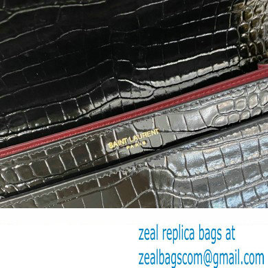Saint Laurent cassandra medium chain bag in crocodile-embossed shiny leather 532750 Black