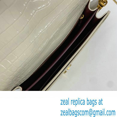Saint Laurent cassandra medium chain bag in crocodile-embossed shiny leather 532750 White