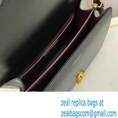 Saint Laurent cassandra medium top handle in grain de poudre embossed leather 623931 Black - Click Image to Close
