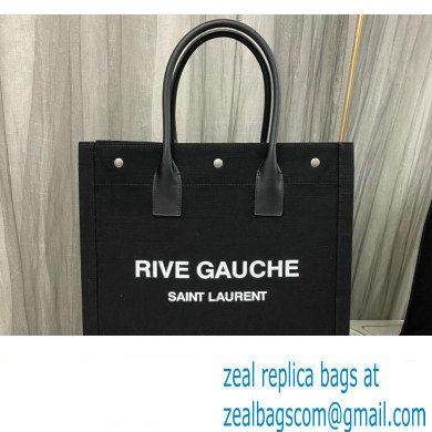Saint Laurent rive gauche n/s shopping bag in linen and cotton 631682 Black - Click Image to Close