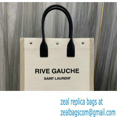 Saint Laurent rive gauche n/s shopping bag in linen and cotton 631682 White