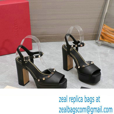 Valentino Heel 11cm Platform 3cm Leather Rockstud ankle strap sandals Black 2023 - Click Image to Close