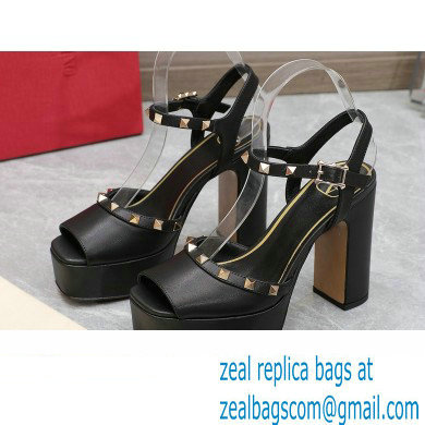 Valentino Heel 11cm Platform 3cm Leather Rockstud ankle strap sandals Black 2023