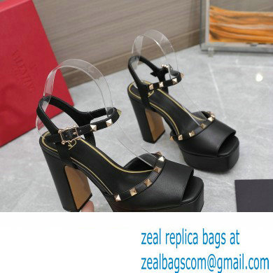 Valentino Heel 11cm Platform 3cm Leather Rockstud ankle strap sandals Black 2023 - Click Image to Close