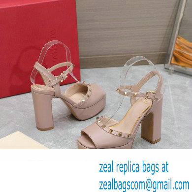Valentino Heel 11cm Platform 3cm Leather Rockstud ankle strap sandals Nude 2023