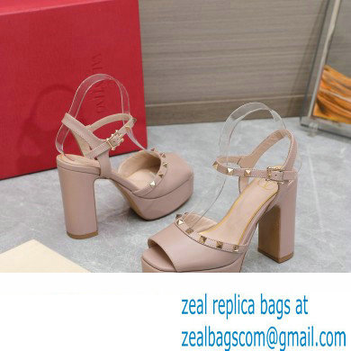 Valentino Heel 11cm Platform 3cm Leather Rockstud ankle strap sandals Nude 2023 - Click Image to Close