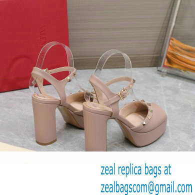 Valentino Heel 11cm Platform 3cm Leather Rockstud ankle strap sandals Nude 2023 - Click Image to Close