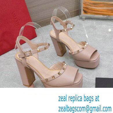 Valentino Heel 11cm Platform 3cm Leather Rockstud ankle strap sandals Nude 2023