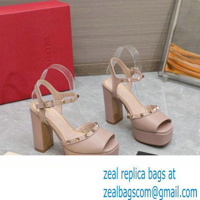 Valentino Heel 11cm Platform 3cm Leather Rockstud ankle strap sandals Nude 2023 - Click Image to Close