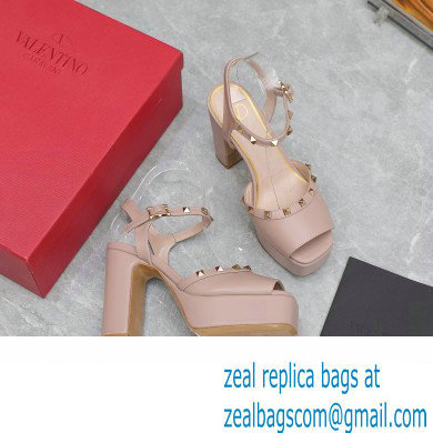 Valentino Heel 11cm Platform 3cm Leather Rockstud ankle strap sandals Nude 2023 - Click Image to Close