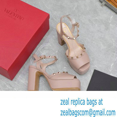 Valentino Heel 11cm Platform 3cm Leather Rockstud ankle strap sandals Nude 2023