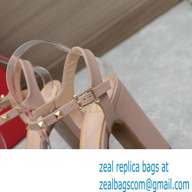 Valentino Heel 11cm Platform 3cm Leather Rockstud ankle strap sandals Nude 2023 - Click Image to Close