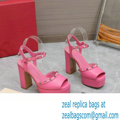 Valentino Heel 11cm Platform 3cm Leather Rockstud ankle strap sandals Pink 2023 - Click Image to Close