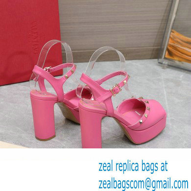 Valentino Heel 11cm Platform 3cm Leather Rockstud ankle strap sandals Pink 2023 - Click Image to Close