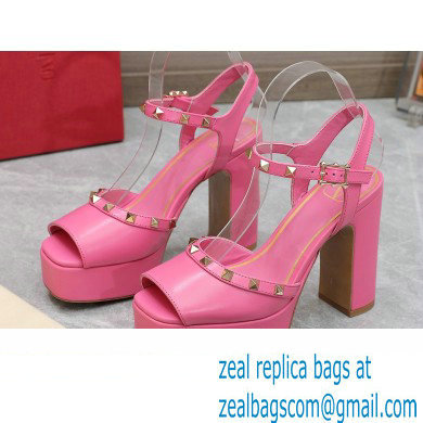 Valentino Heel 11cm Platform 3cm Leather Rockstud ankle strap sandals Pink 2023