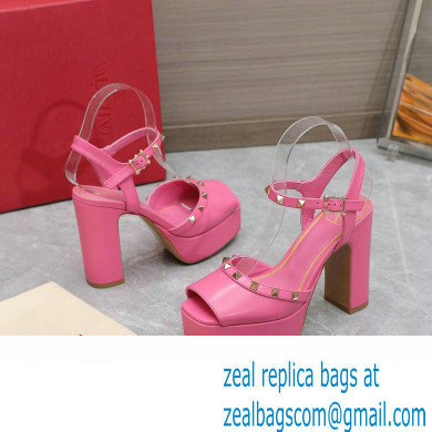 Valentino Heel 11cm Platform 3cm Leather Rockstud ankle strap sandals Pink 2023 - Click Image to Close