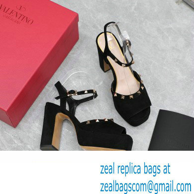 Valentino Heel 11cm Platform 3cm Leather Rockstud ankle strap sandals Suede Black 2023 - Click Image to Close